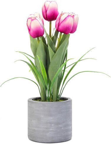 Jusdreen 1 Pot Artificial Potted Tulips Flowers with Cement Vase Vivid Tulip Flowers Arrangement for Home Office Décor House Decorations 12.6 INCH (Orange Tulips) in Saudi Arabia