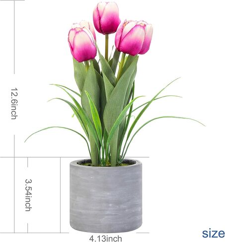 Jusdreen 1 Pot Artificial Potted Tulips Flowers with Cement Vase Vivid Tulip Flowers Arrangement for Home Office Décor House Decorations 12.6 INCH (Orange Tulips) in Saudi Arabia