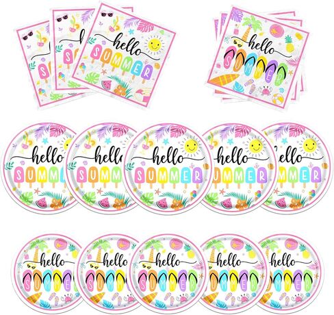 ديكورات حفلات Hello Summer، تتضمن لوازم حفلات الشاطئ أطباق ومناديل Hello Summer، ومجموعة أدوات طعام للاستعمال مرة واحدة لهاواي، وحفلات حمام السباحة، وديكورات حفلات أعياد الميلاد على الشاطئ in Kuwait
