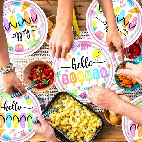 ديكورات حفلات Hello Summer، تتضمن لوازم حفلات الشاطئ أطباق ومناديل Hello Summer، ومجموعة أدوات طعام للاستعمال مرة واحدة لهاواي، وحفلات حمام السباحة، وديكورات حفلات أعياد الميلاد على الشاطئ in Kuwait