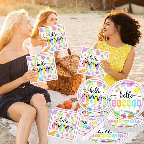 ديكورات حفلات Hello Summer، تتضمن لوازم حفلات الشاطئ أطباق ومناديل Hello Summer، ومجموعة أدوات طعام للاستعمال مرة واحدة لهاواي، وحفلات حمام السباحة، وديكورات حفلات أعياد الميلاد على الشاطئ in Kuwait
