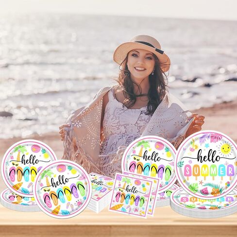 ديكورات حفلات Hello Summer، تتضمن لوازم حفلات الشاطئ أطباق ومناديل Hello Summer، ومجموعة أدوات طعام للاستعمال مرة واحدة لهاواي، وحفلات حمام السباحة، وديكورات حفلات أعياد الميلاد على الشاطئ in Kuwait