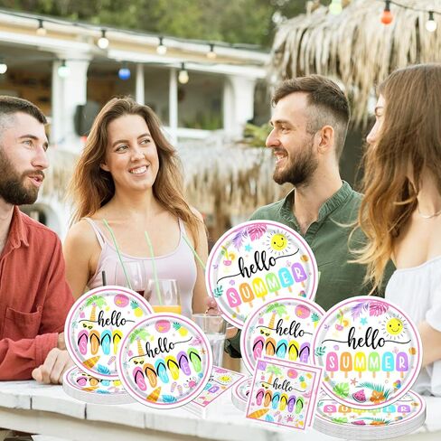 ديكورات حفلات Hello Summer، تتضمن لوازم حفلات الشاطئ أطباق ومناديل Hello Summer، ومجموعة أدوات طعام للاستعمال مرة واحدة لهاواي، وحفلات حمام السباحة، وديكورات حفلات أعياد الميلاد على الشاطئ in Kuwait