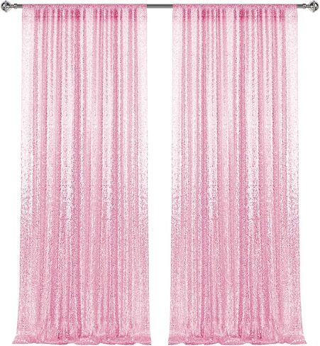 2×8FT-2PCS Gold Sequin Backdrop Curtains Panels, Photography Backdrop Glitter Curtains Fabric Background for Christmas Wedding Party Decor in Saudi Arabia