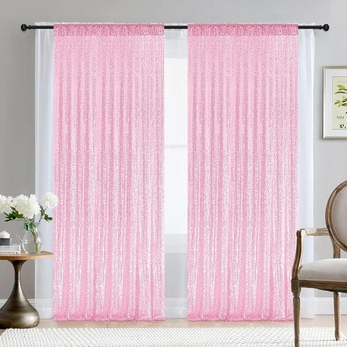 2×8FT-2PCS Gold Sequin Backdrop Curtains Panels, Photography Backdrop Glitter Curtains Fabric Background for Christmas Wedding Party Decor in Saudi Arabia