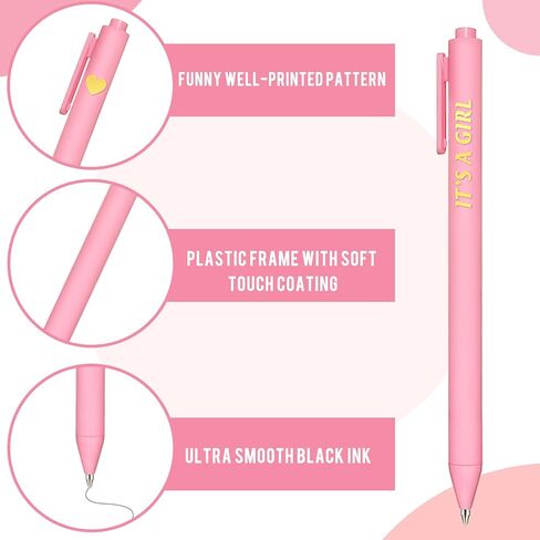 60 قطعة من قلم حبر جاف لحفل استقبال المولود الجديد - هدايا استحمام الطفل إنها فتاة، أقلام جل قابلة للسحب بالحبر الأسود - هدايا هدايا لحفلات استقبال المولود الجديد لجوائز الضيوف - ديكورات حفلات استقبال المولود الجديد (وردي، فتاة)... in Kuwait