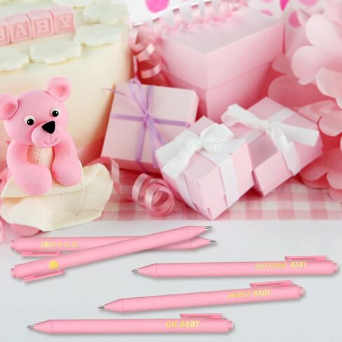 60 قطعة من قلم حبر جاف لحفل استقبال المولود الجديد - هدايا استحمام الطفل إنها فتاة، أقلام جل قابلة للسحب بالحبر الأسود - هدايا هدايا لحفلات استقبال المولود الجديد لجوائز الضيوف - ديكورات حفلات استقبال المولود الجديد (وردي، فتاة)... in Kuwait