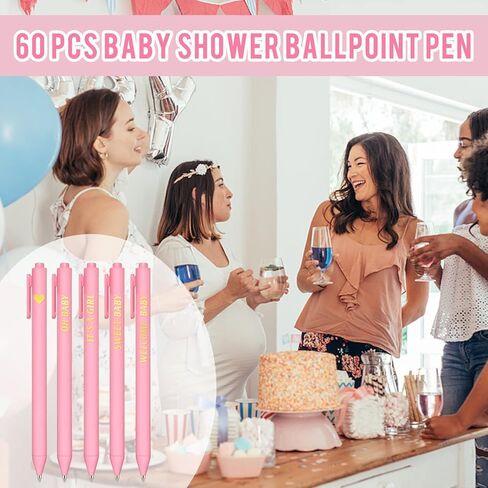 60 قطعة من قلم حبر جاف لحفل استقبال المولود الجديد - هدايا استحمام الطفل إنها فتاة، أقلام جل قابلة للسحب بالحبر الأسود - هدايا هدايا لحفلات استقبال المولود الجديد لجوائز الضيوف - ديكورات حفلات استقبال المولود الجديد (وردي، فتاة)... in Kuwait