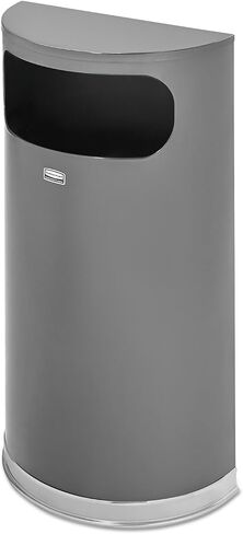 Rubbermaid Commercial Products European & Metallic Series Receptacle Half-Round Trash Can, 9-Gallon, Black/Chrome, Side Opening Indoor/Outdoor Waste Container for Lobby/Office/School/Restaurant in Saudi Arabia