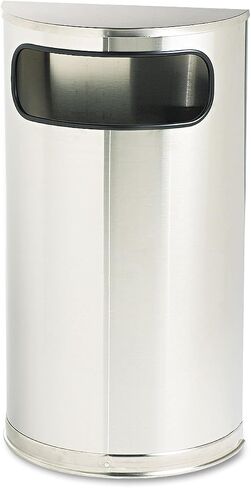 Rubbermaid Commercial Products European & Metallic Series Receptacle Half-Round Trash Can, 9-Gallon, Black/Chrome, Side Opening Indoor/Outdoor Waste Container for Lobby/Office/School/Restaurant in Saudi Arabia