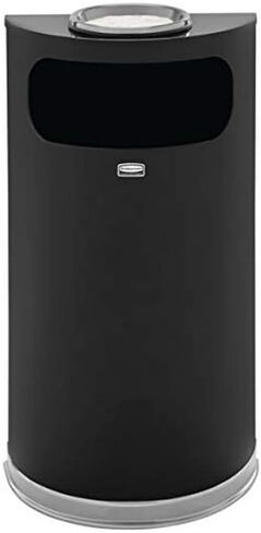 Rubbermaid Commercial Products European & Metallic Series Receptacle Half-Round Trash Can, 9-Gallon, Black/Chrome, Side Opening Indoor/Outdoor Waste Container for Lobby/Office/School/Restaurant in Saudi Arabia