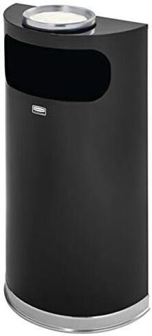 Rubbermaid Commercial Products European & Metallic Series Receptacle Half-Round Trash Can, 9-Gallon, Black/Chrome, Side Opening Indoor/Outdoor Waste Container for Lobby/Office/School/Restaurant in Saudi Arabia