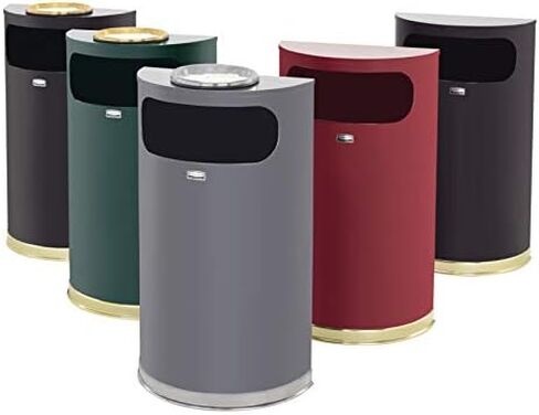 Rubbermaid Commercial Products European & Metallic Series Receptacle Half-Round Trash Can, 9-Gallon, Black/Chrome, Side Opening Indoor/Outdoor Waste Container for Lobby/Office/School/Restaurant in Saudi Arabia
