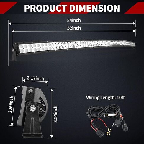 شريط إضاءة LED LEDKINGDOMUS 300 وات 52 بوصة شريط إضاءة منحني و2 قطعة 4 بوصات 18 وات أغطية ضوء الفيضانات وحزام الأسلاك متوافق مع سيارات الجيب والبيك اب والشاحنات والسيارات والمركبات ATV و4x4 و4WD وضوء القيادة على الطرق الوعرة in Kuwait