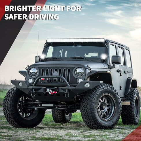 شريط إضاءة LED LEDKINGDOMUS 300 وات 52 بوصة شريط إضاءة منحني و2 قطعة 4 بوصات 18 وات أغطية ضوء الفيضانات وحزام الأسلاك متوافق مع سيارات الجيب والبيك اب والشاحنات والسيارات والمركبات ATV و4x4 و4WD وضوء القيادة على الطرق الوعرة in Kuwait