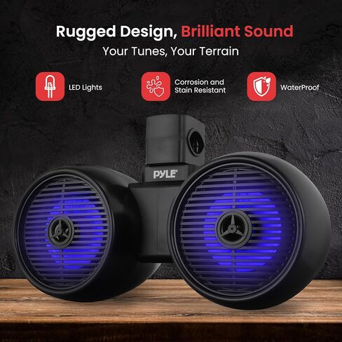 Pyle Dual Bluetooth Off-Road Speakers-6.5" 200W 2-Way Marine Waterproof Wakeboard Tower Sound System w/LED Light,Full Range Outdoor Stereo Speaker for Car ATV Jeep Boat,Includes Brackets(White) in Saudi Arabia