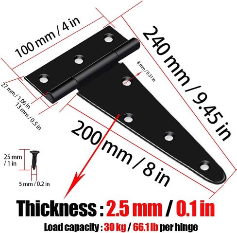 4 inch T Strap Hinges, Heavy Duty T-Strap Shed Door Hinges Gate Hinges, Tee Hinge for Wooden Fences,Yard Door,Barn Door Gates, Wrought Rustproof 4PCS in Saudi Arabia