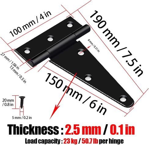 4 inch T Strap Hinges, Heavy Duty T-Strap Shed Door Hinges Gate Hinges, Tee Hinge for Wooden Fences,Yard Door,Barn Door Gates, Wrought Rustproof 4PCS in Saudi Arabia