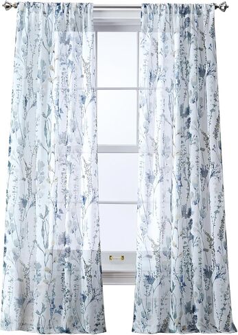 ستائر بيري هوم - ستائر أفروديت شفافة زهرية - لوحتان - 37 × 84 بوصة - ستائر نافذة شفافة لغرفة المعيشة وغرفة النوم - زوج لوحة جيب قضيب، 84 بوصة، متعدد الأبيض in Kuwait