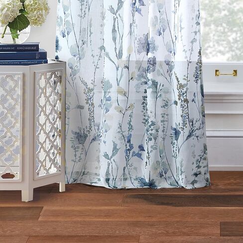 ستائر بيري هوم - ستائر أفروديت شفافة زهرية - لوحتان - 37 × 84 بوصة - ستائر نافذة شفافة لغرفة المعيشة وغرفة النوم - زوج لوحة جيب قضيب، 84 بوصة، متعدد الأبيض in Kuwait