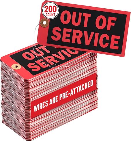 Out of Service Tags with Pre-Attached Wire Hangers, Set of 50 Equipment Repair and Inspection Tags, 13 pt Red Cardstock Hang Tag with Reinforced Eyelets, 6.22"x3.15" in Saudi Arabia