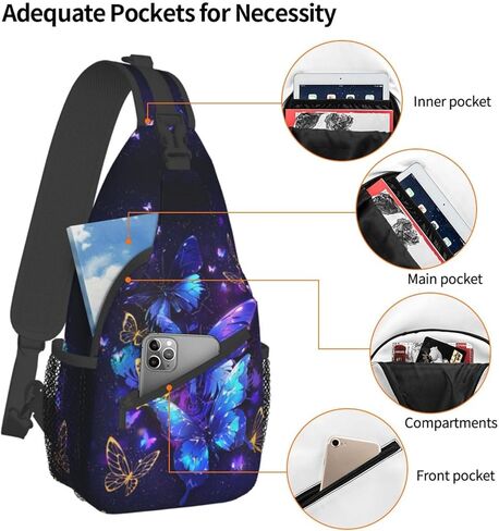 Butterflies Sling Bag Crossbody Sling Backpack for Women Men Travel Hiking Daypack Chest Shoulder Bag in Kuwait