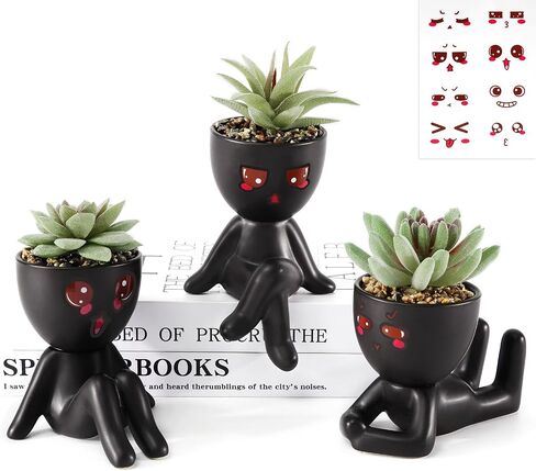 Yastouay 2 Pack Fake Succulents Plants Artificial Succulents Cute Faux Succulents in Black Human Shaped Pots Office Desk Decor for Women in Saudi Arabia