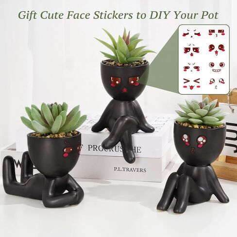 Yastouay 2 Pack Fake Succulents Plants Artificial Succulents Cute Faux Succulents in Black Human Shaped Pots Office Desk Decor for Women in Saudi Arabia