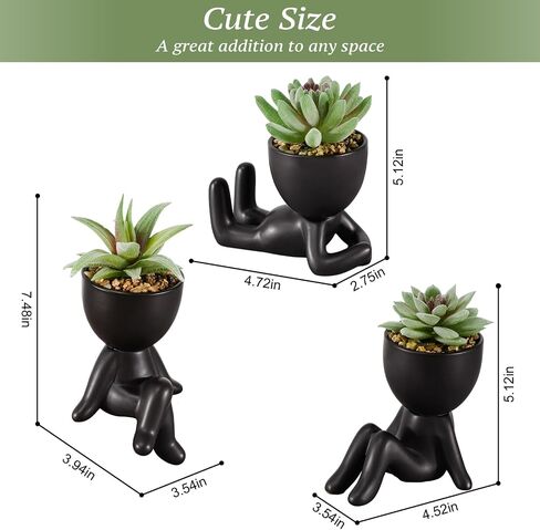 Yastouay 2 Pack Fake Succulents Plants Artificial Succulents Cute Faux Succulents in Black Human Shaped Pots Office Desk Decor for Women in Saudi Arabia