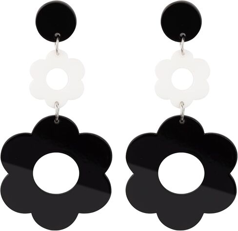 Flower Earrings for Women Acrylic Daisy Drop Dangle Flowers Floral Earrings Y2k 70s Yellow White Black Flowers Earrings in Saudi Arabia