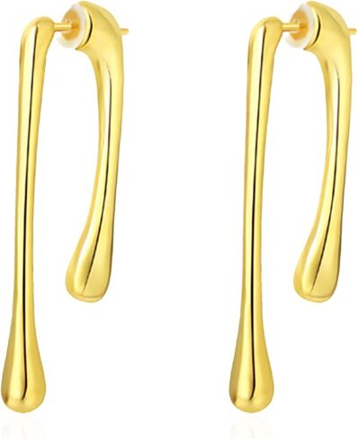 Minimalist Teardrop Front Back Dangle Drop Earrings for Women Unique Design Thick Line Gold Plated Dangling Hypoallergenic Fashion Jewelry Gifts in Saudi Arabia