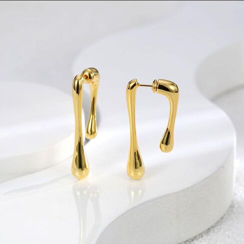 Minimalist Teardrop Front Back Dangle Drop Earrings for Women Unique Design Thick Line Gold Plated Dangling Hypoallergenic Fashion Jewelry Gifts in Saudi Arabia