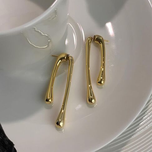 Minimalist Teardrop Front Back Dangle Drop Earrings for Women Unique Design Thick Line Gold Plated Dangling Hypoallergenic Fashion Jewelry Gifts in Saudi Arabia