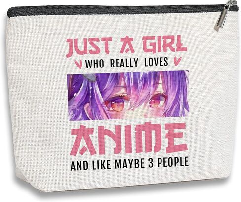 Cosmetic Bag for Women, Waterproof Flax Material, Anime Lover Gifts for Girls, Travel Makeup Organizer Zipper Pouch in Saudi Arabia