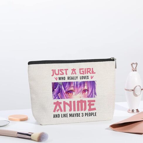 Cosmetic Bag for Women, Waterproof Flax Material, Anime Lover Gifts for Girls, Travel Makeup Organizer Zipper Pouch in Saudi Arabia