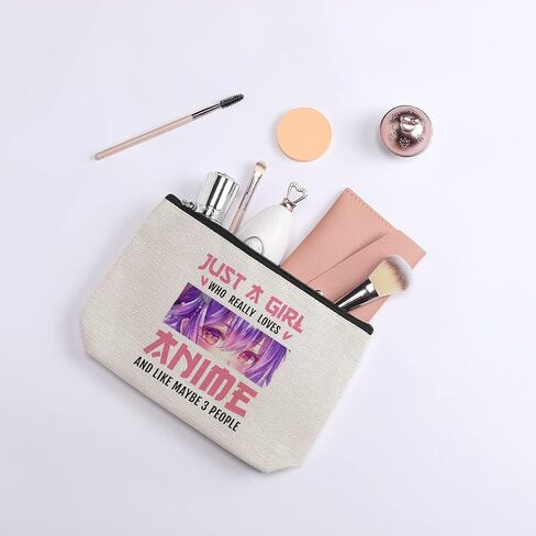 Cosmetic Bag for Women, Waterproof Flax Material, Anime Lover Gifts for Girls, Travel Makeup Organizer Zipper Pouch in Saudi Arabia