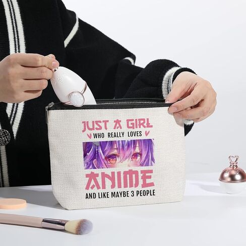 Cosmetic Bag for Women, Waterproof Flax Material, Anime Lover Gifts for Girls, Travel Makeup Organizer Zipper Pouch in Saudi Arabia