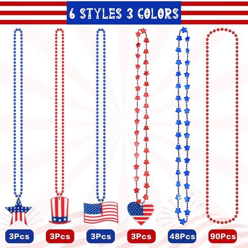 300 Pieces Patriotic Beads and Bracelets 4th of July Party Favors Including 150 Pcs 4th of July Necklaces and 150 Pcs Patriotic Silicone Bracelets Red White Blue Bead for Memorial Day Independence Day in Saudi Arabia