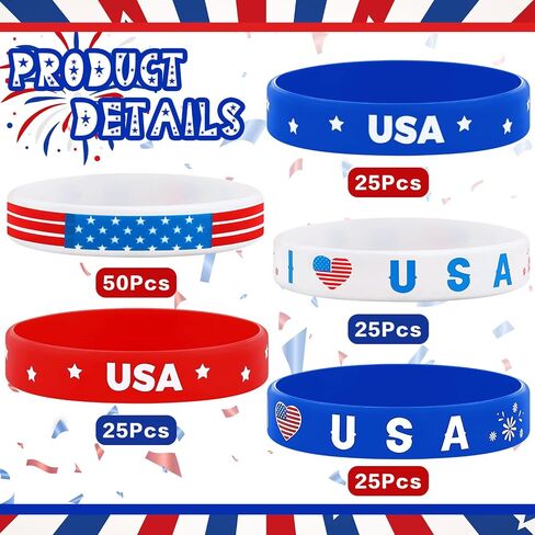 300 Pieces Patriotic Beads and Bracelets 4th of July Party Favors Including 150 Pcs 4th of July Necklaces and 150 Pcs Patriotic Silicone Bracelets Red White Blue Bead for Memorial Day Independence Day in Saudi Arabia