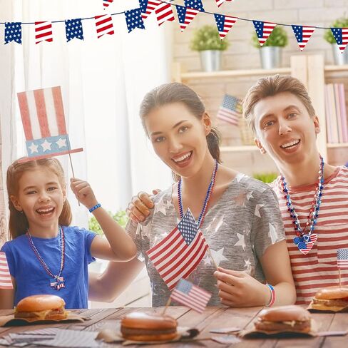 300 Pieces Patriotic Beads and Bracelets 4th of July Party Favors Including 150 Pcs 4th of July Necklaces and 150 Pcs Patriotic Silicone Bracelets Red White Blue Bead for Memorial Day Independence Day in Saudi Arabia