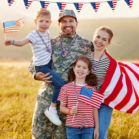 300 Pieces Patriotic Beads and Bracelets 4th of July Party Favors Including 150 Pcs 4th of July Necklaces and 150 Pcs Patriotic Silicone Bracelets Red White Blue Bead for Memorial Day Independence Day in Saudi Arabia