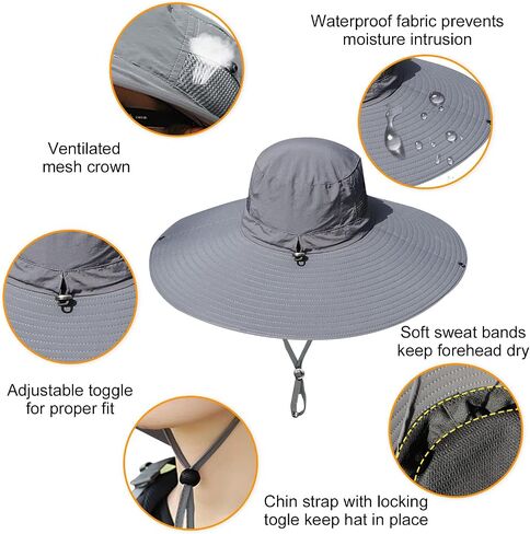 HUAMULAN Men Women 6" Wide Brim Sun Protection Hat Summer Fishing Hats in Kuwait