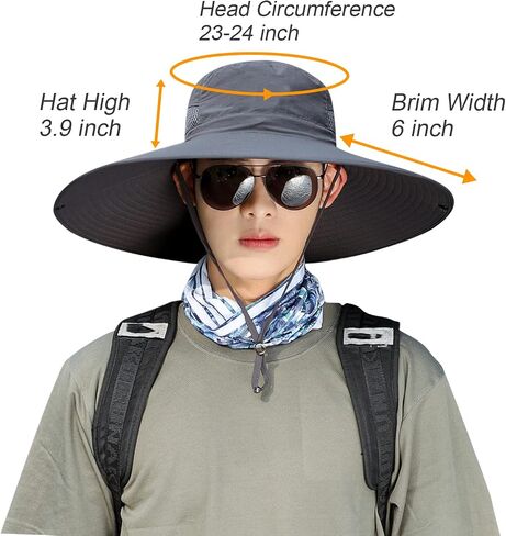 HUAMULAN Men Women 6" Wide Brim Sun Protection Hat Summer Fishing Hats in Kuwait