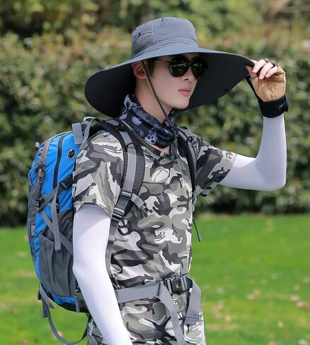 HUAMULAN Men Women 6" Wide Brim Sun Protection Hat Summer Fishing Hats in Kuwait