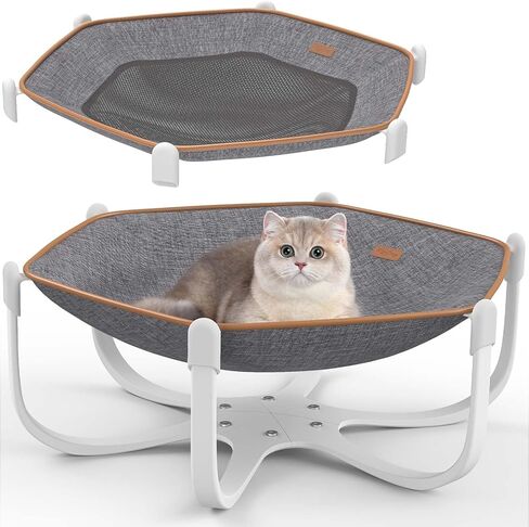 سرير أرجوحة كبير للقطط، سرير كلب مرتفع للقطط مقاس 27.1 × 24 بوصة مع هيكل ثابت، سهل التجميع والغسل، أرجوحة للحيوانات الأليفة مع وسادة قابلة للفصل للقطط والكلاب الصغيرة. (وسادة من القماش الشراعي) in Kuwait