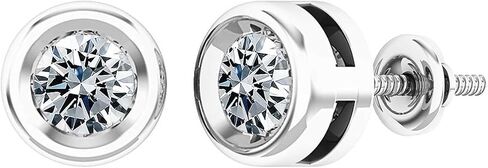 0.25-2.00 Carat Round Lab Grown White Diamond or Cubic Zirconia Elegant Solitaire Bezel Set Stud Earrings for Women in 925 Sterling Silver in Saudi Arabia