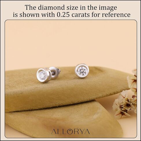0.25-2.00 Carat Round Lab Grown White Diamond or Cubic Zirconia Elegant Solitaire Bezel Set Stud Earrings for Women in 925 Sterling Silver in Saudi Arabia