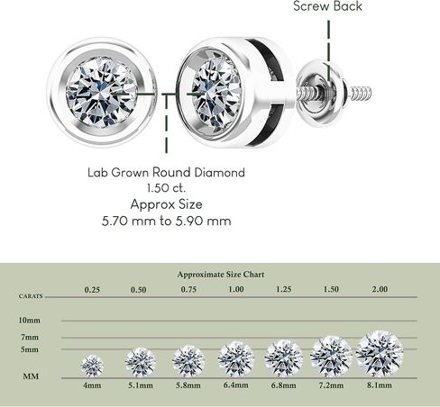 0.25-2.00 Carat Round Lab Grown White Diamond or Cubic Zirconia Elegant Solitaire Bezel Set Stud Earrings for Women in 925 Sterling Silver in Saudi Arabia