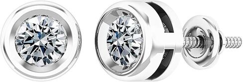 0.25-2.00 Carat Round Lab Grown White Diamond or Cubic Zirconia Elegant Solitaire Bezel Set Stud Earrings for Women in 925 Sterling Silver in Saudi Arabia