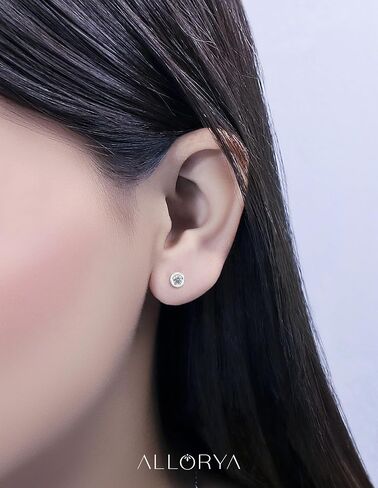 0.25-2.00 Carat Round Lab Grown White Diamond or Cubic Zirconia Elegant Solitaire Bezel Set Stud Earrings for Women in 925 Sterling Silver in Saudi Arabia